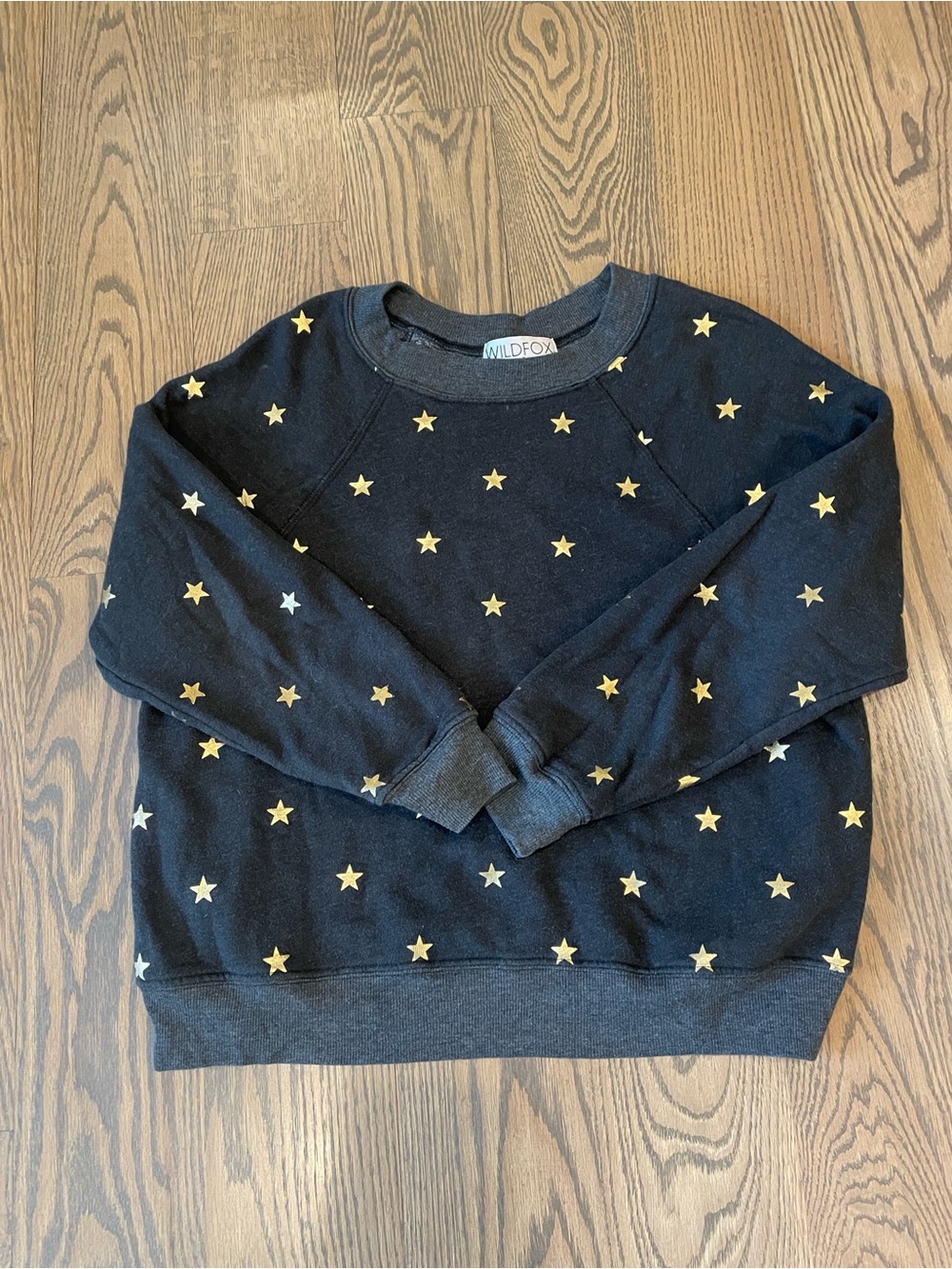 Wildfox Women’s Black Crewneck Sweatshirt with Gold Star Motif, Size XS